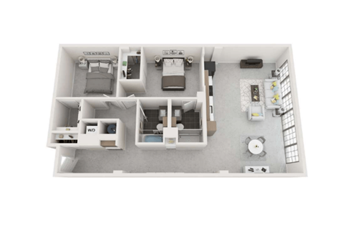 Floor plan for 2 beds, 2 baths, 1325 sqft